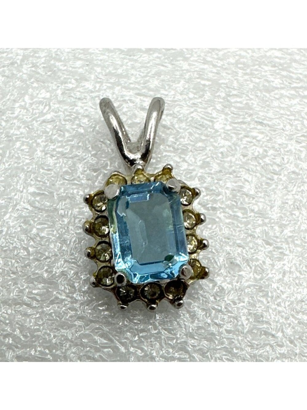 Vintage Blue Glass Pendant Rhinestone Flawed